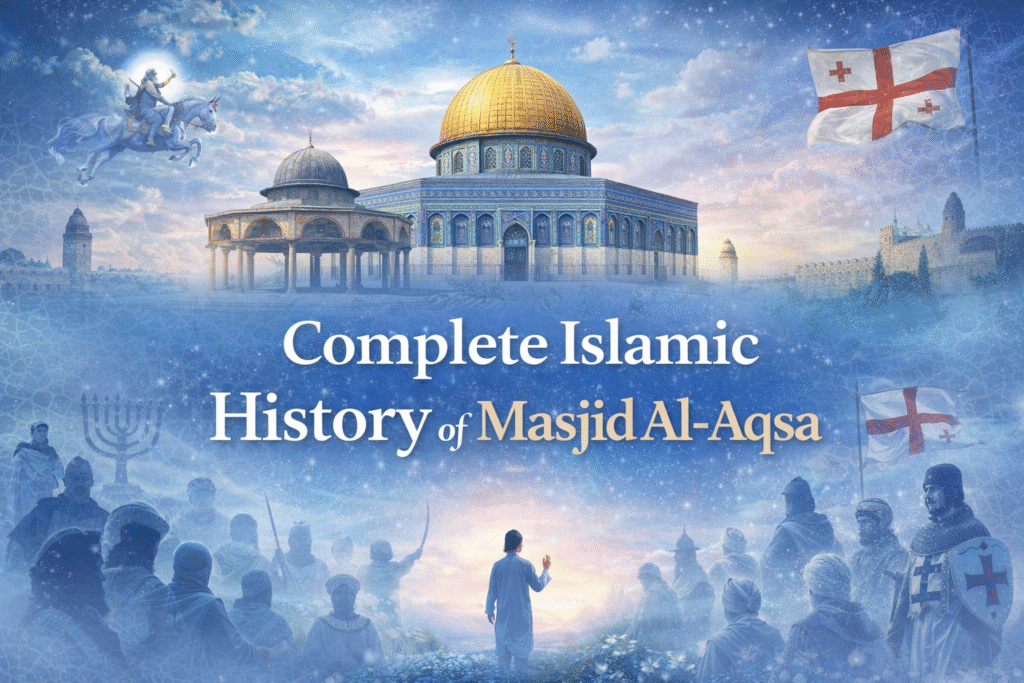 Explore the full Islamic history of Masjid Al Aqsa, including its connection to the prophets, the Isra and Mi’raj, Islamic rule, and its deep spiritual significance for Muslims worldwide.